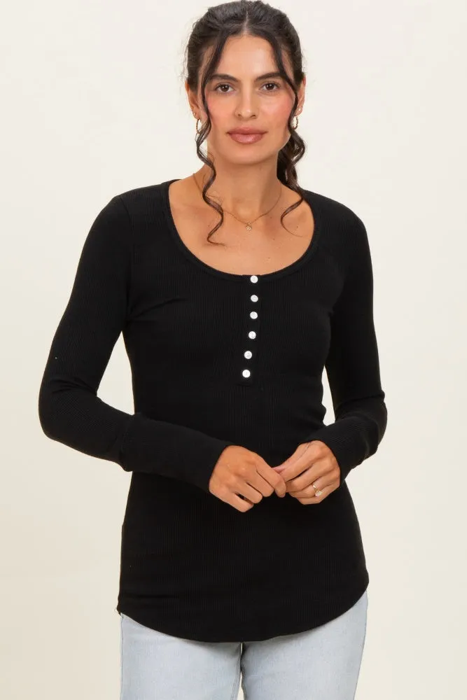 Black Ribbed Henley Top sold by Pinkblush product image thumbnail 2