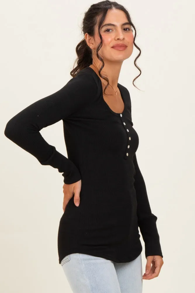 Black Ribbed Henley Top sold by Pinkblush product image thumbnail 3