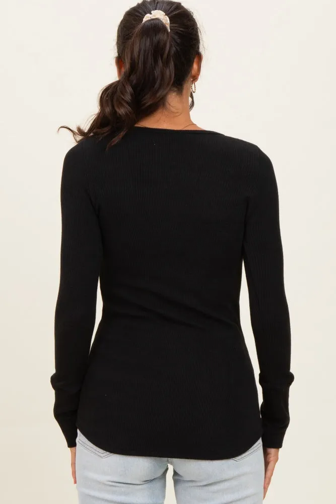 Black Ribbed Henley Top sold by Pinkblush product image thumbnail 4