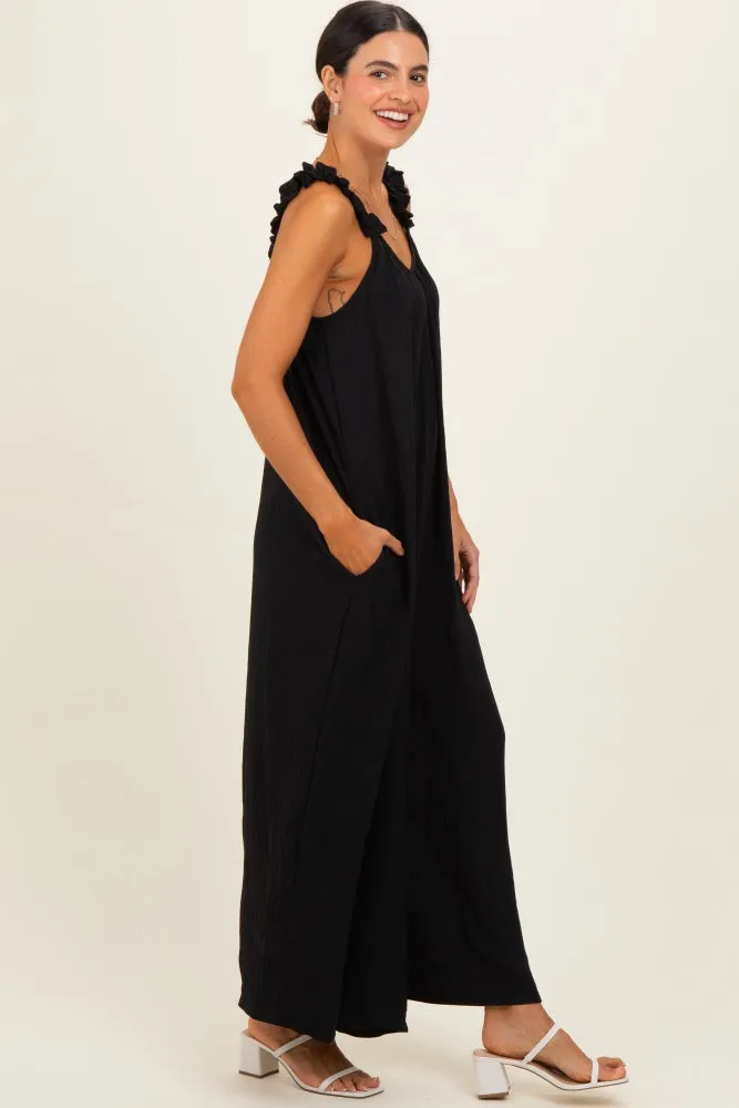 Black Ruffle Strap Wide Leg Jumpsuit sold by Pinkblush product image thumbnail 2