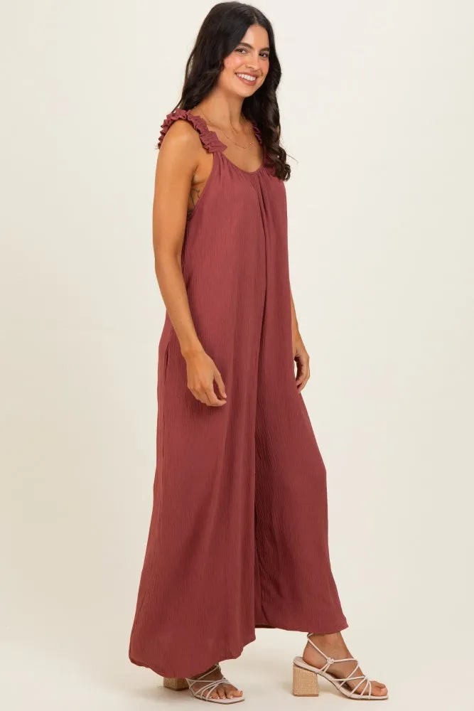 Marsala Ruffle Strap Wide Leg Jumpsuit sold by Pinkblush product image thumbnail 2