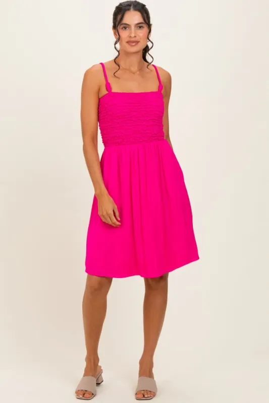 Hot Pink Knot Detail Smocked Mini Dress made by Naked Zebra