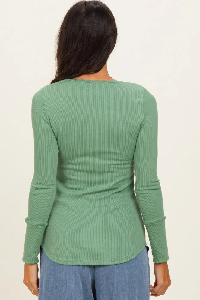 Avocado Ribbed Henley Top sold by Pinkblush product image thumbnail 4