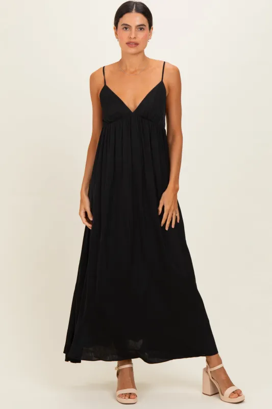 Black V-Neck Open Back Maxi Dress made by Naked Zebra