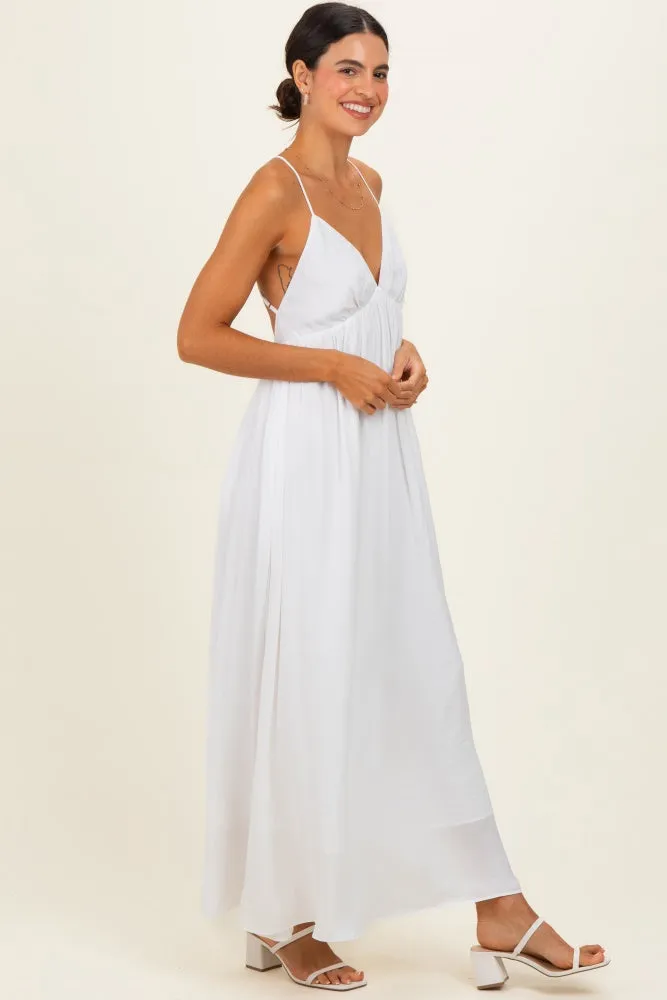 Off White V-Neck Open Back Maxi Dress sold by Pinkblush product image thumbnail 2