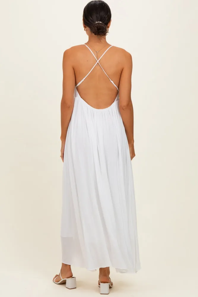 Off White V-Neck Open Back Maxi Dress sold by Pinkblush product image thumbnail 3