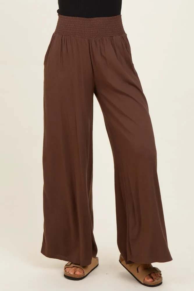 Brown Smocked Waistband Wide Leg Lounge Pants sold by Pinkblush product image thumbnail 2