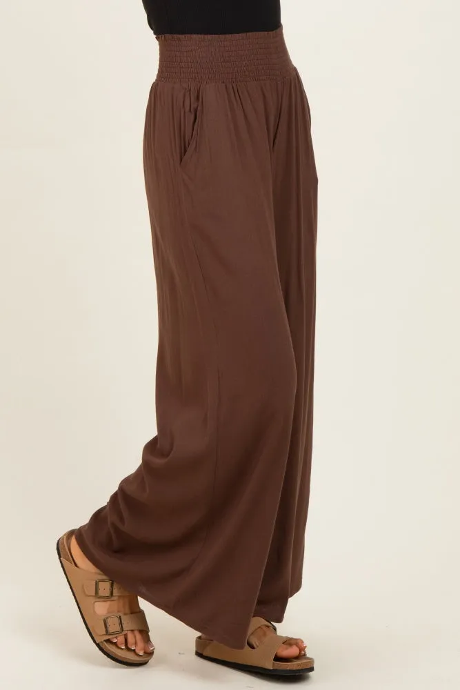 Brown Smocked Waistband Wide Leg Lounge Pants sold by Pinkblush product image thumbnail 3