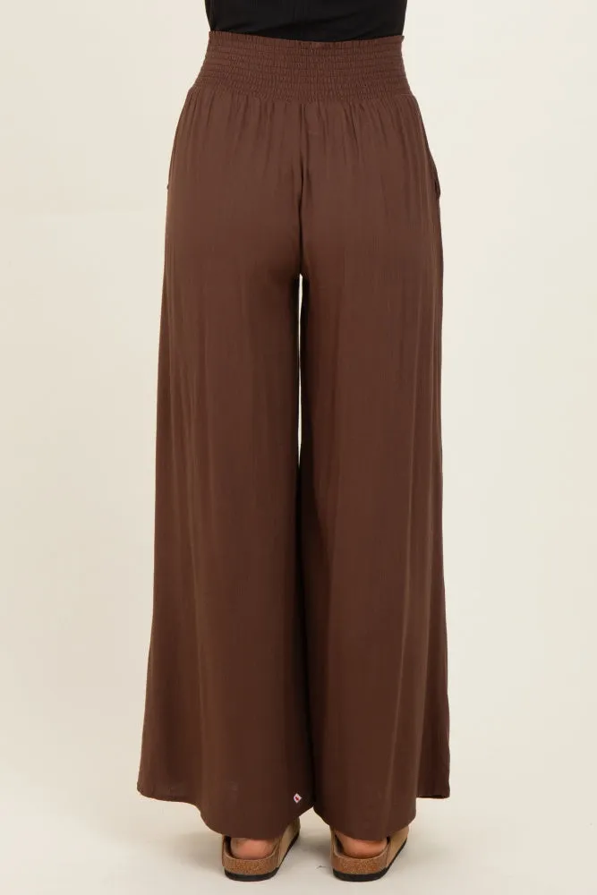Brown Smocked Waistband Wide Leg Lounge Pants sold by Pinkblush product image thumbnail 4
