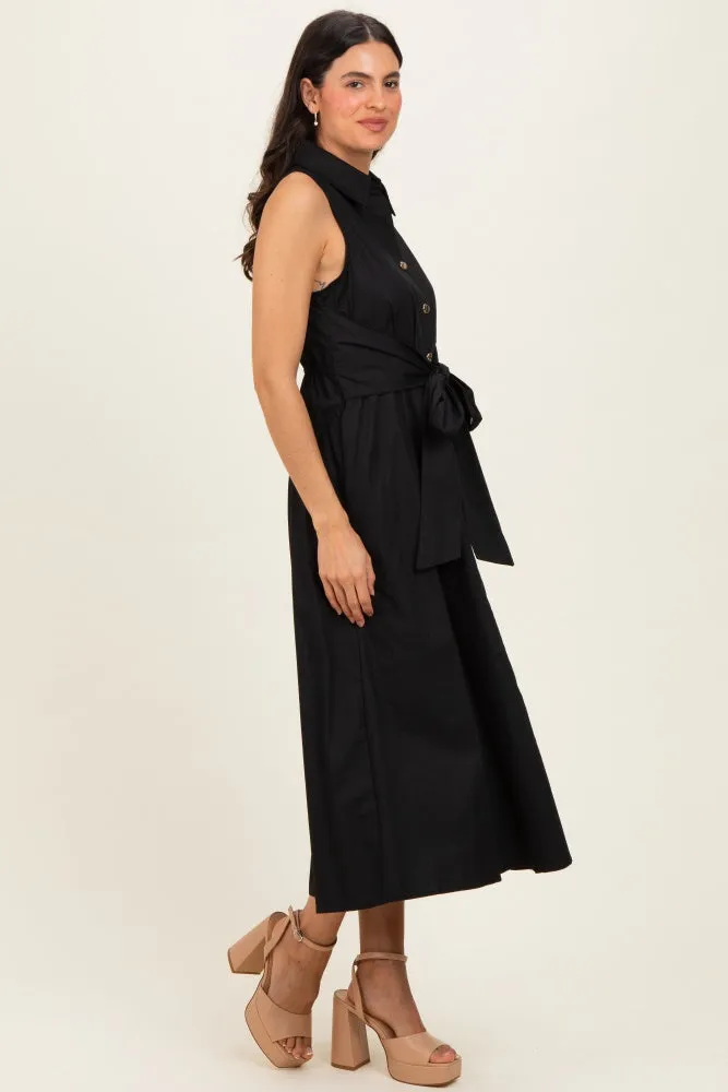 Black Button Up Sleeveless Midi Dress sold by Pinkblush product image thumbnail 2