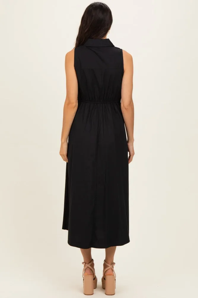 Black Button Up Sleeveless Midi Dress sold by Pinkblush product image thumbnail 3