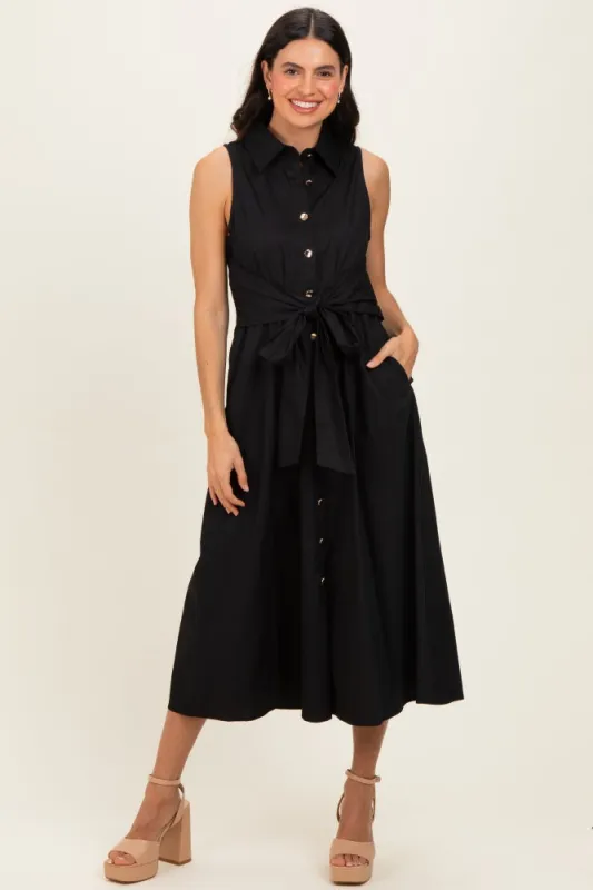 Black Button Up Sleeveless Midi Dress made by entro