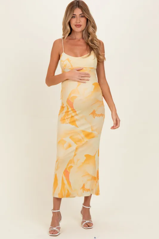 Butter Yellow Floral Cutout Back Maternity Maxi Dress made by Lovely Day