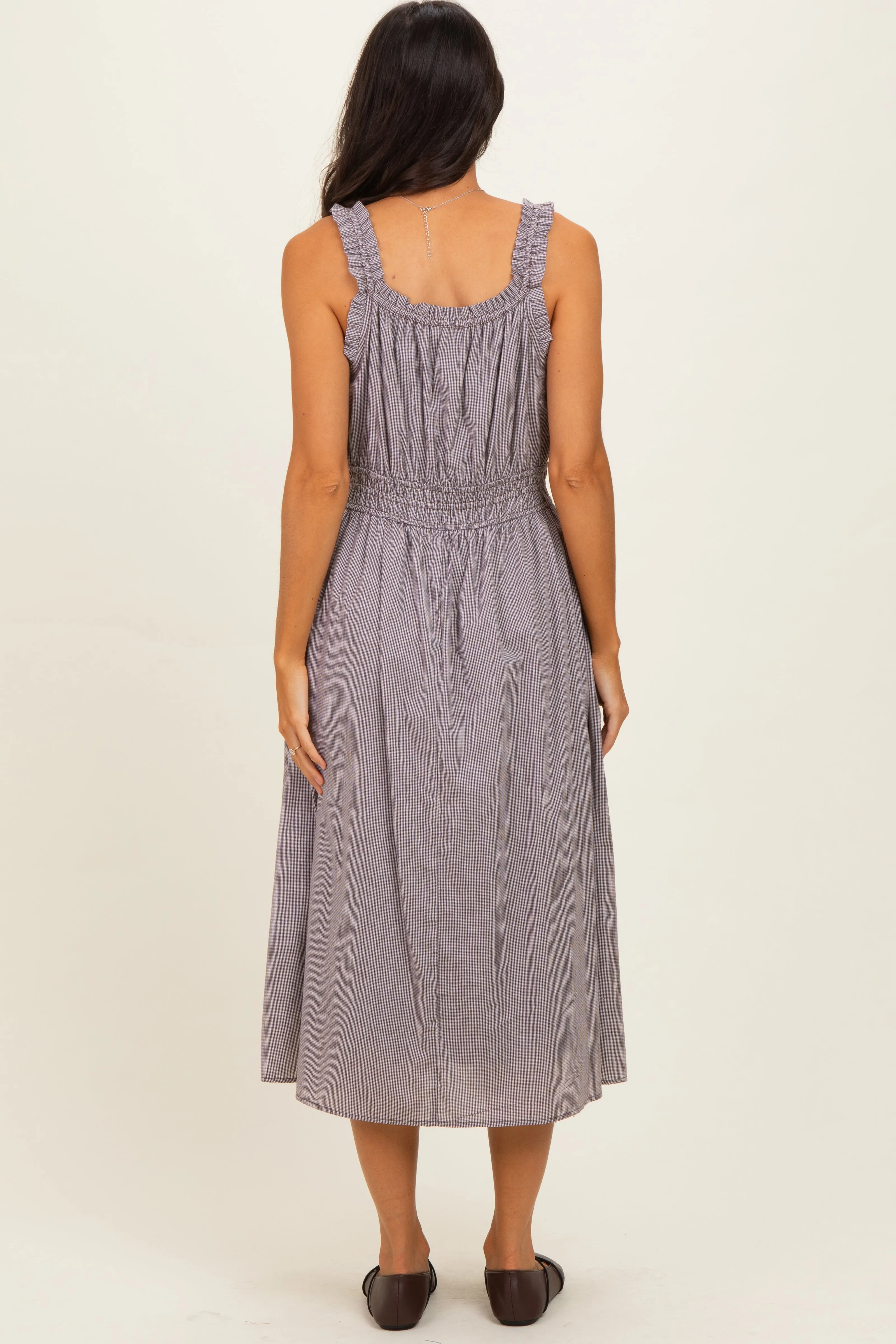 Brown Cinched Waist Front Tie Midi Dress sold by Pinkblush product image thumbnail 3