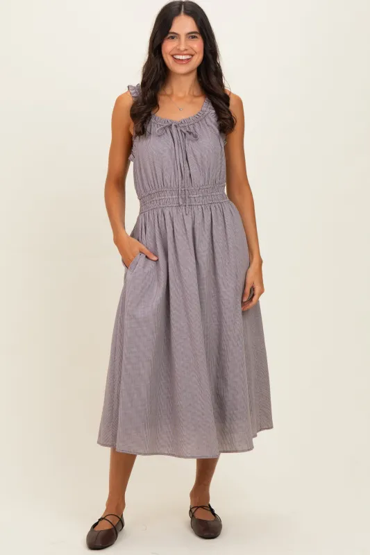 Brown Cinched Waist Front Tie Midi Dress made by Pinkblush