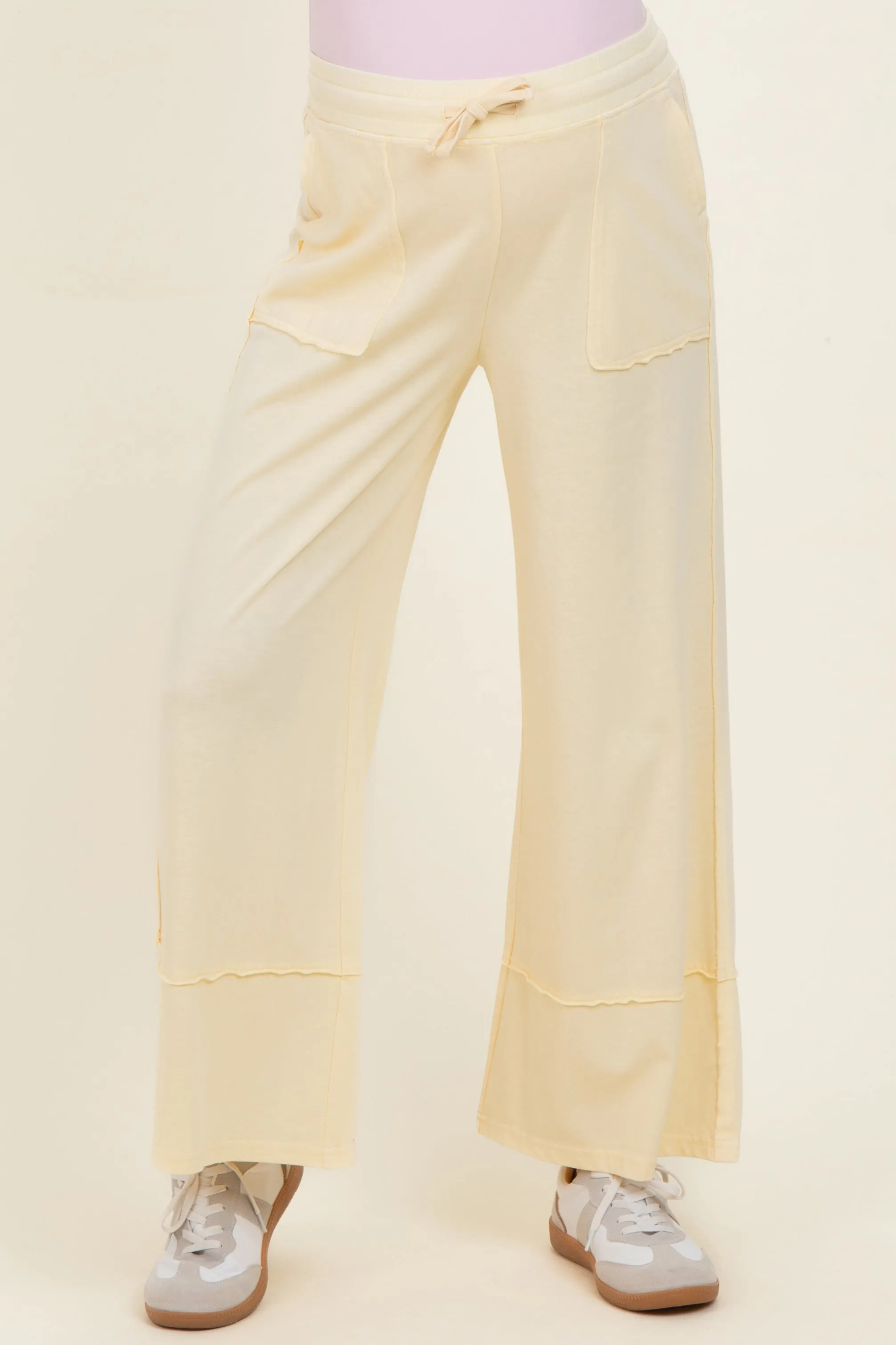 Yellow Mineral Wash Wide Leg Ankle Maternity Pants sold by Pinkblush product image thumbnail 3