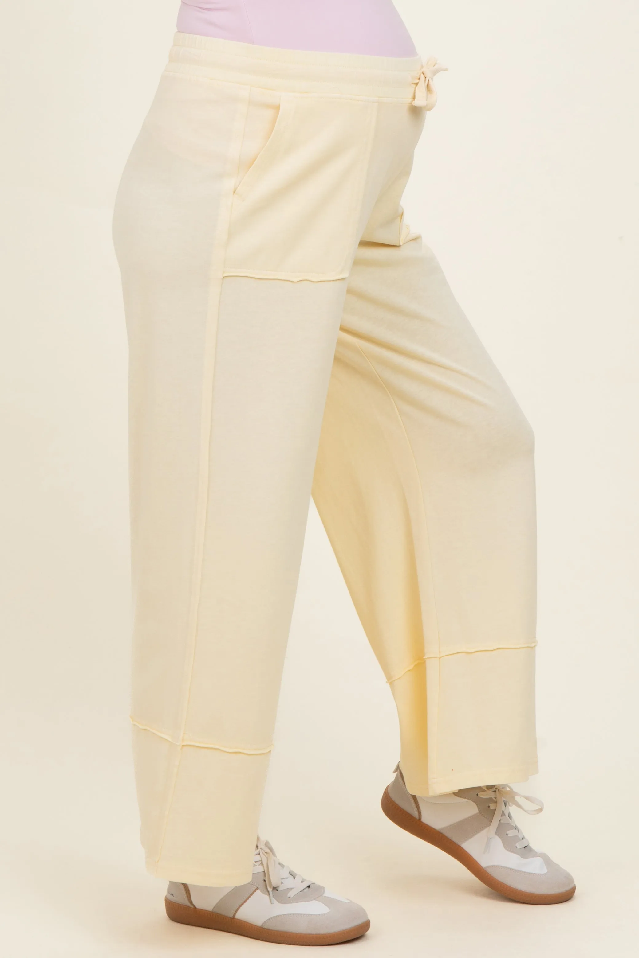 Yellow Mineral Wash Wide Leg Ankle Maternity Pants sold by Pinkblush product image thumbnail 4