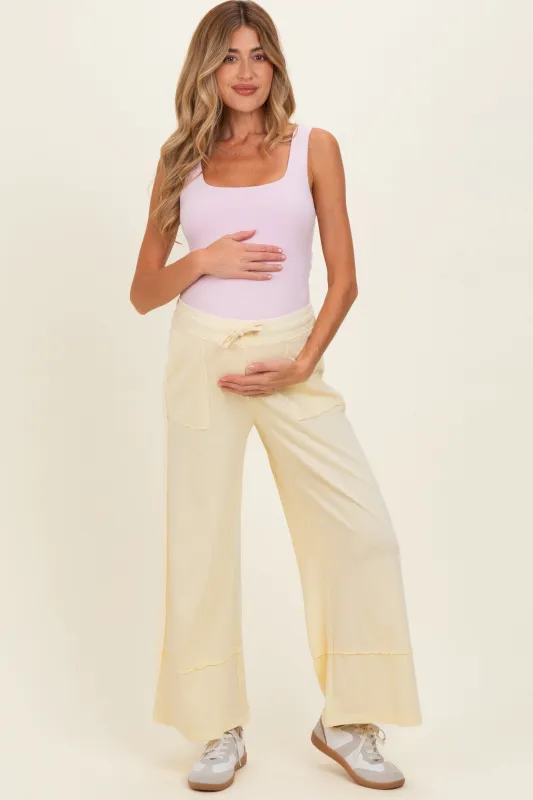 Yellow Mineral Wash Wide Leg Ankle Maternity Pants made by Rae Mode