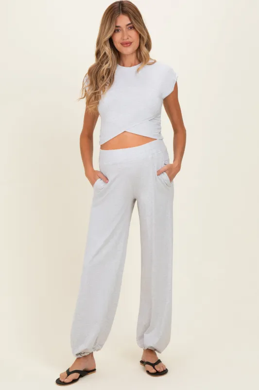 Light Heather Grey Cropped Tank Pant Maternity Set made by Rae Mode