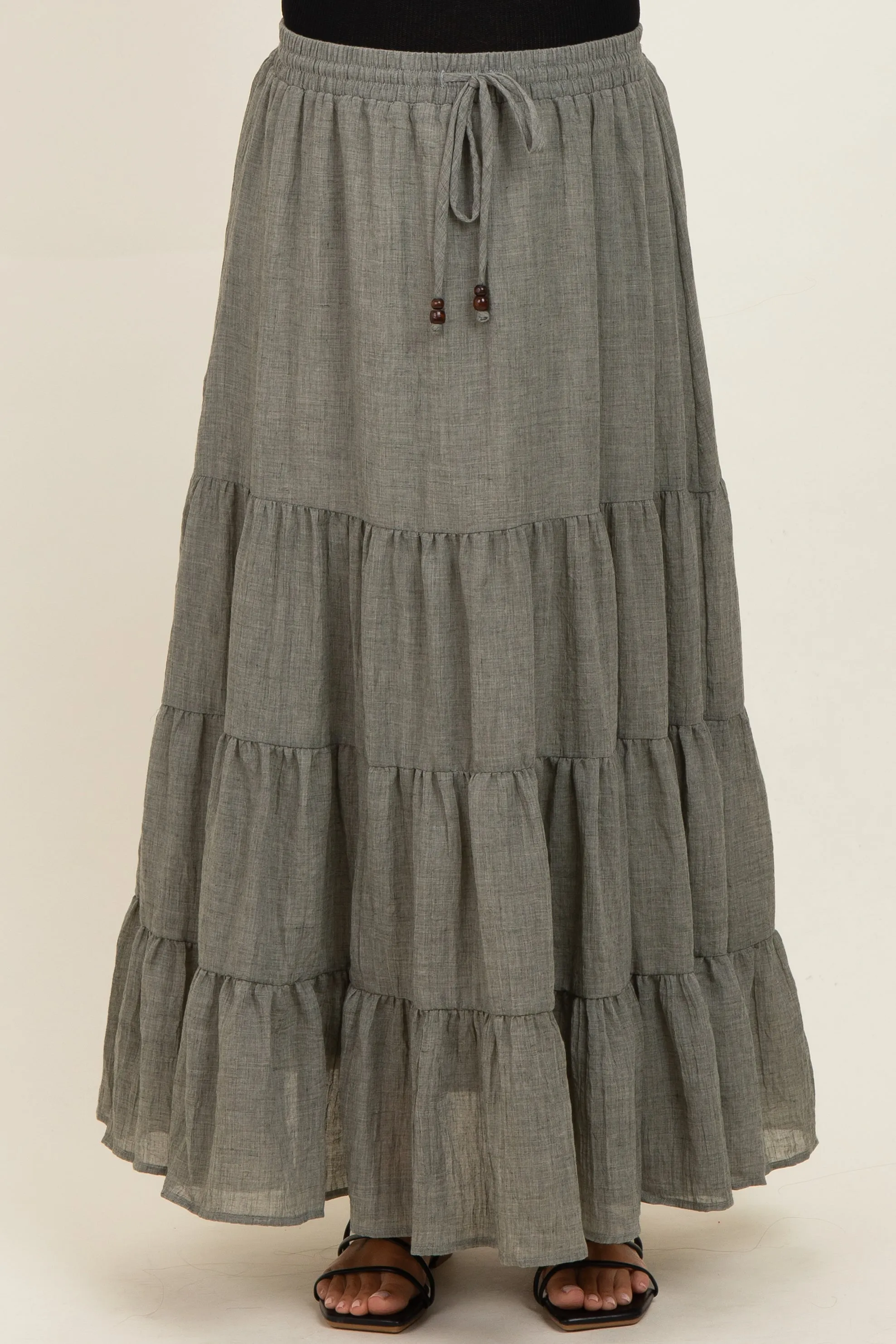 Olive Tiered Drawstring Maternity Maxi Skirt sold by Pinkblush product image thumbnail 2