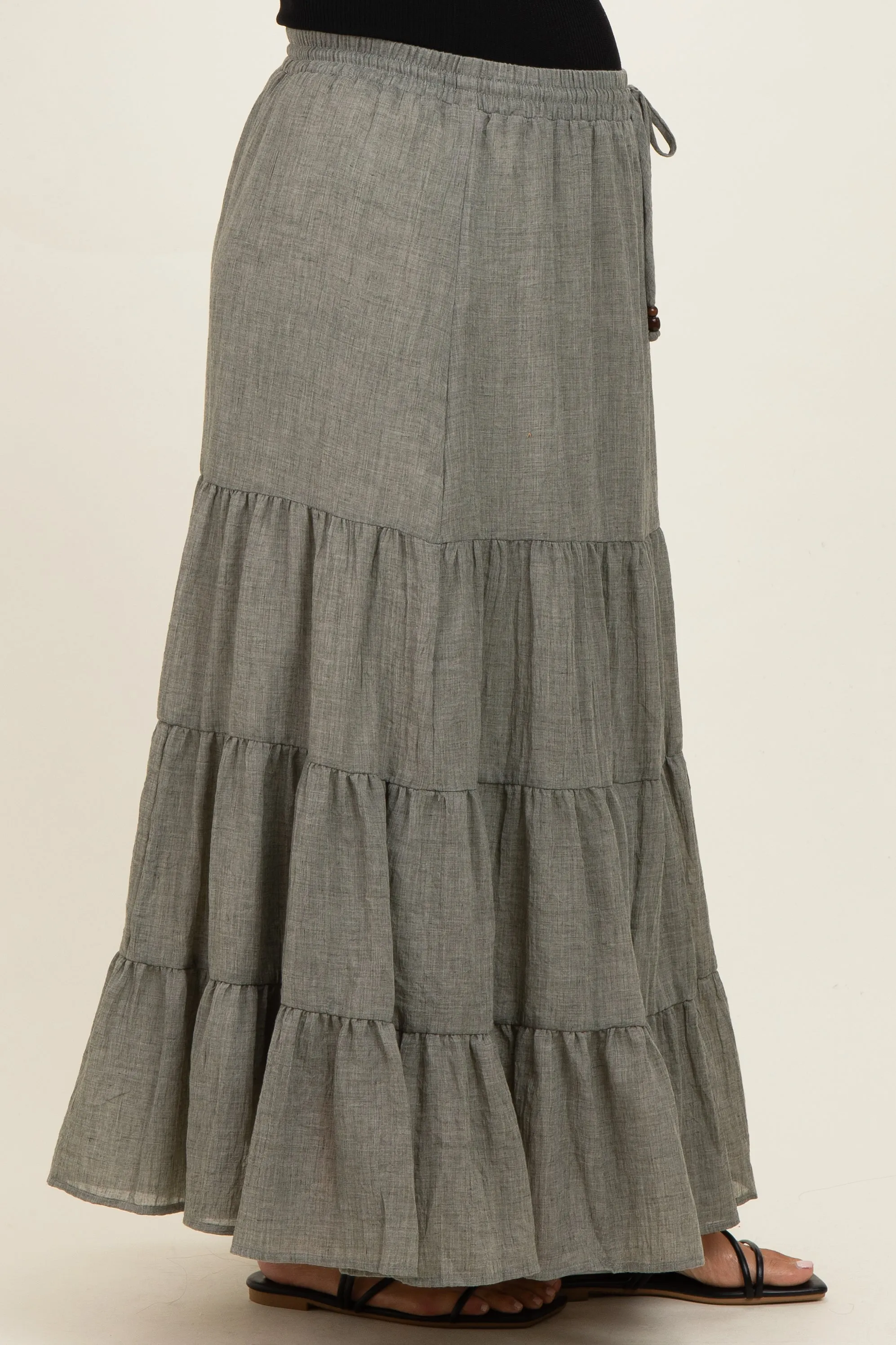 Olive Tiered Drawstring Maternity Maxi Skirt sold by Pinkblush product image thumbnail 3