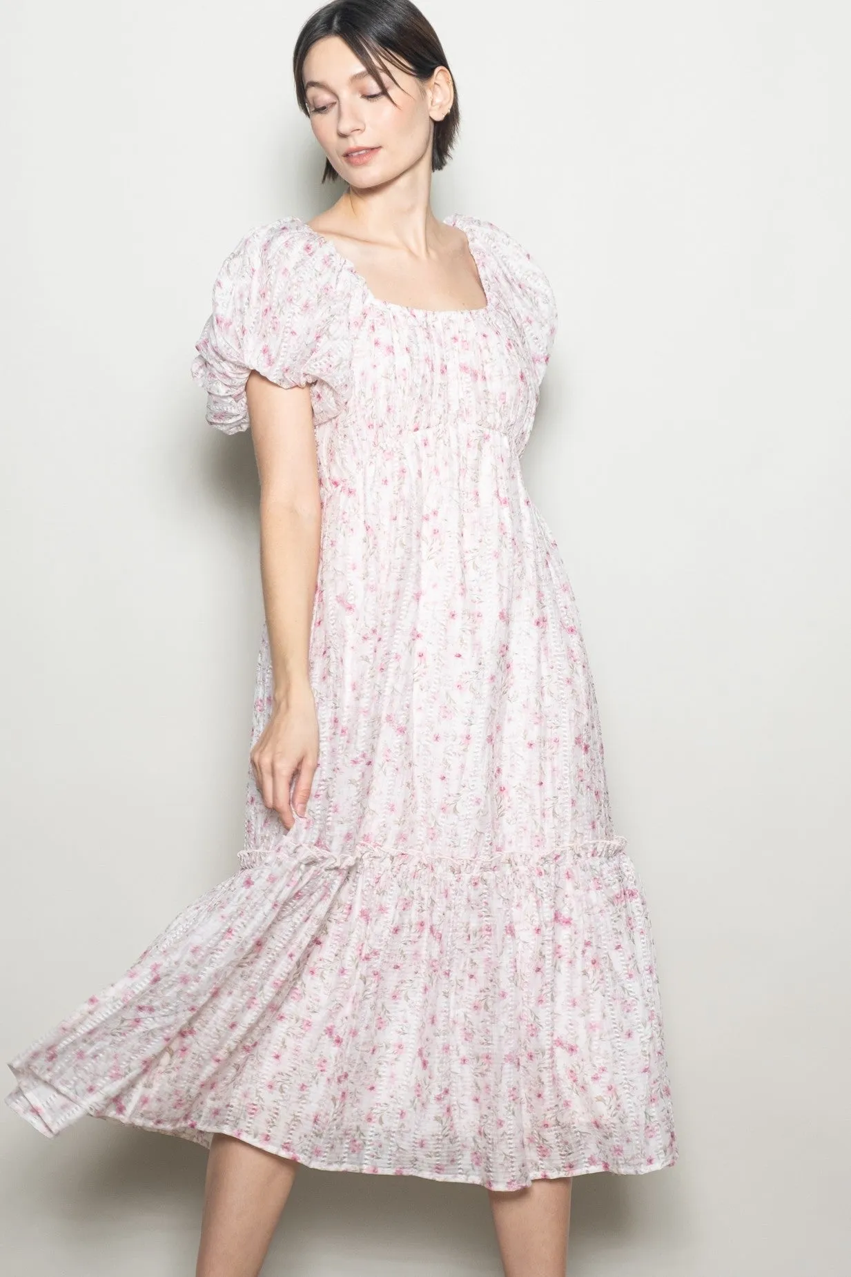 Pink Floral Puff Sleeve Midi Dress sold by Pinkblush product image thumbnail 2