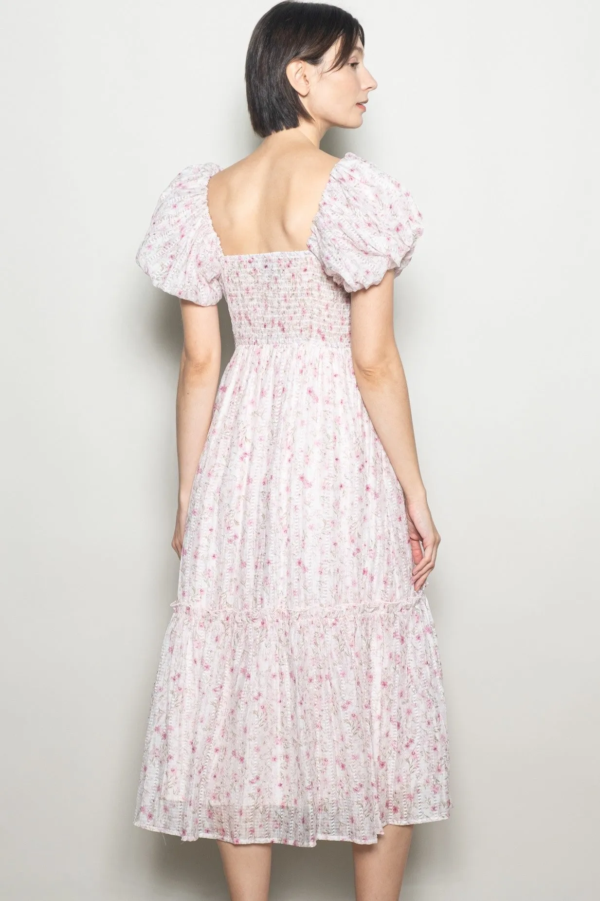 Pink Floral Puff Sleeve Midi Dress sold by Pinkblush product image thumbnail 3