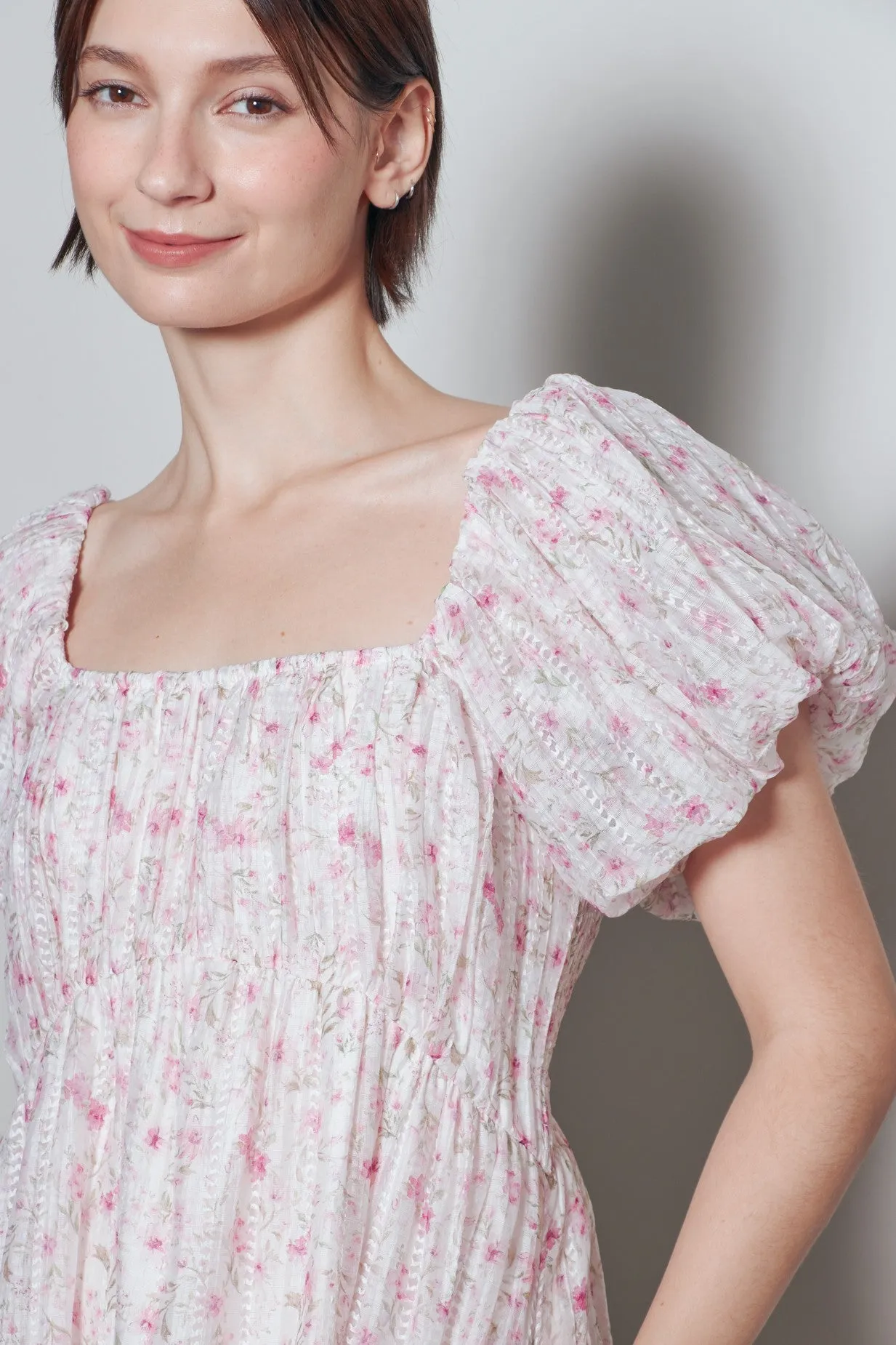 Pink Floral Puff Sleeve Midi Dress sold by Pinkblush product image thumbnail 4