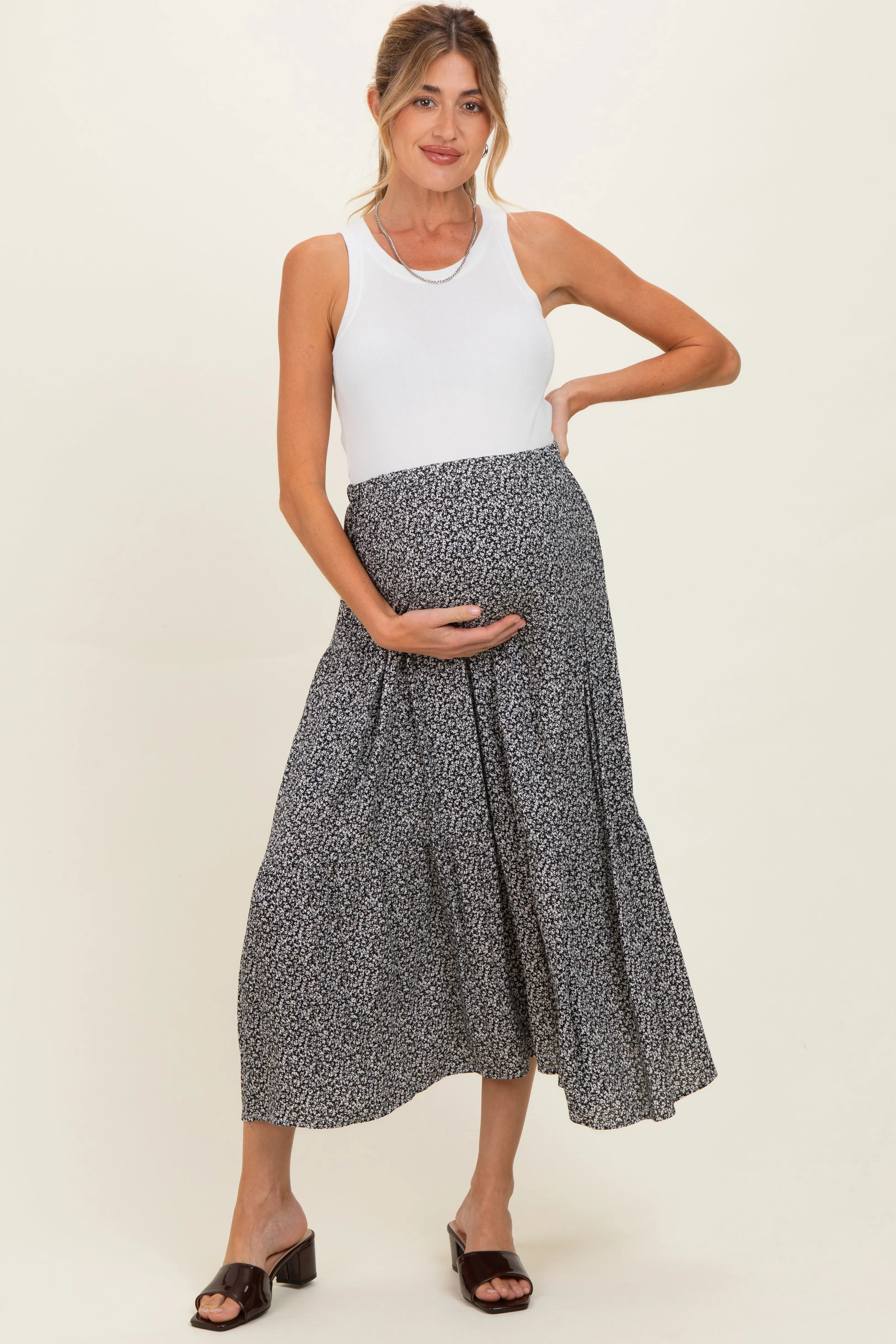 Black Floral Maternity Maxi Skirt sold by Pinkblush product image thumbnail 2