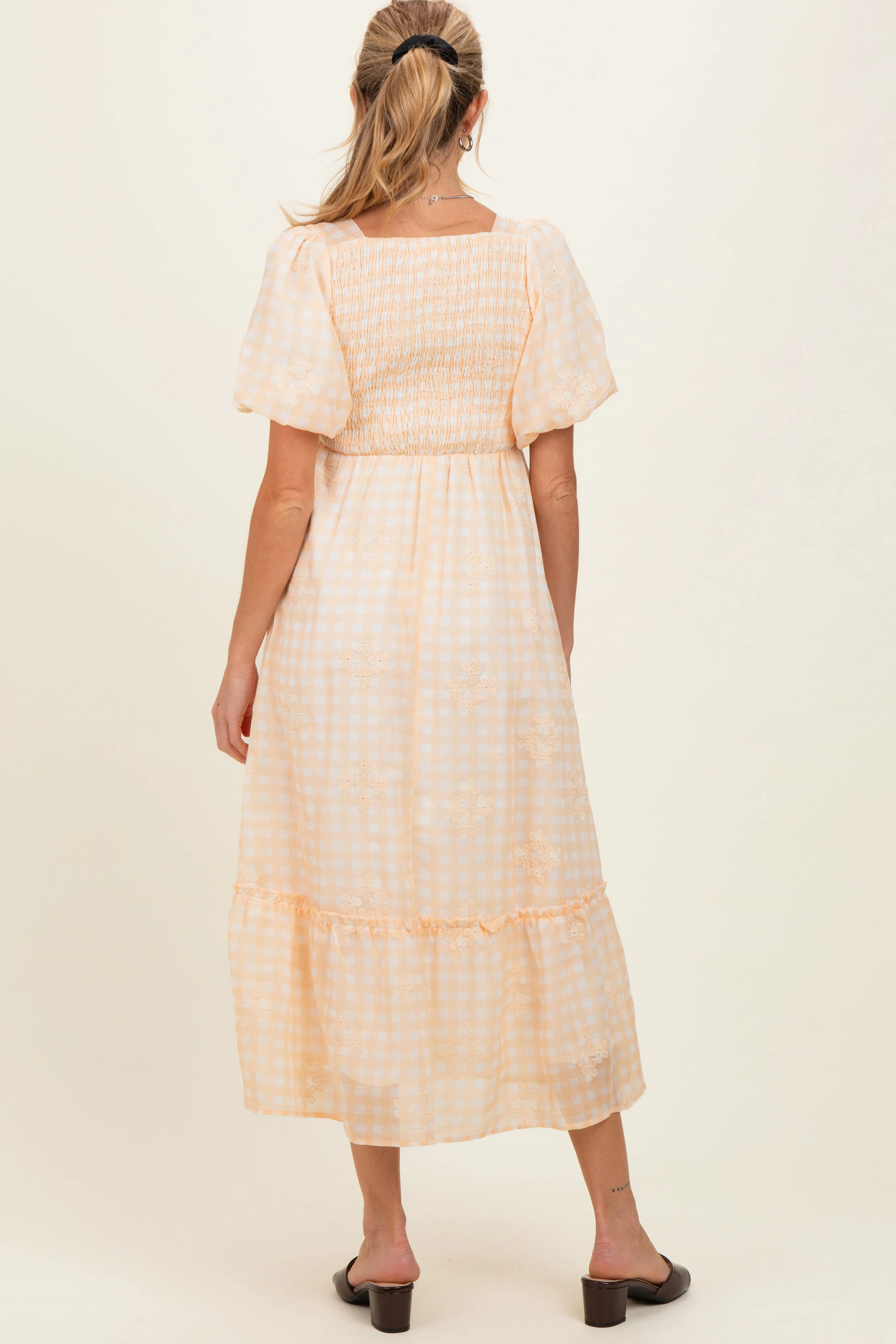Yellow Gingham Pleated Square Neck Maternity Midi Dress sold by Pinkblush product image thumbnail 3