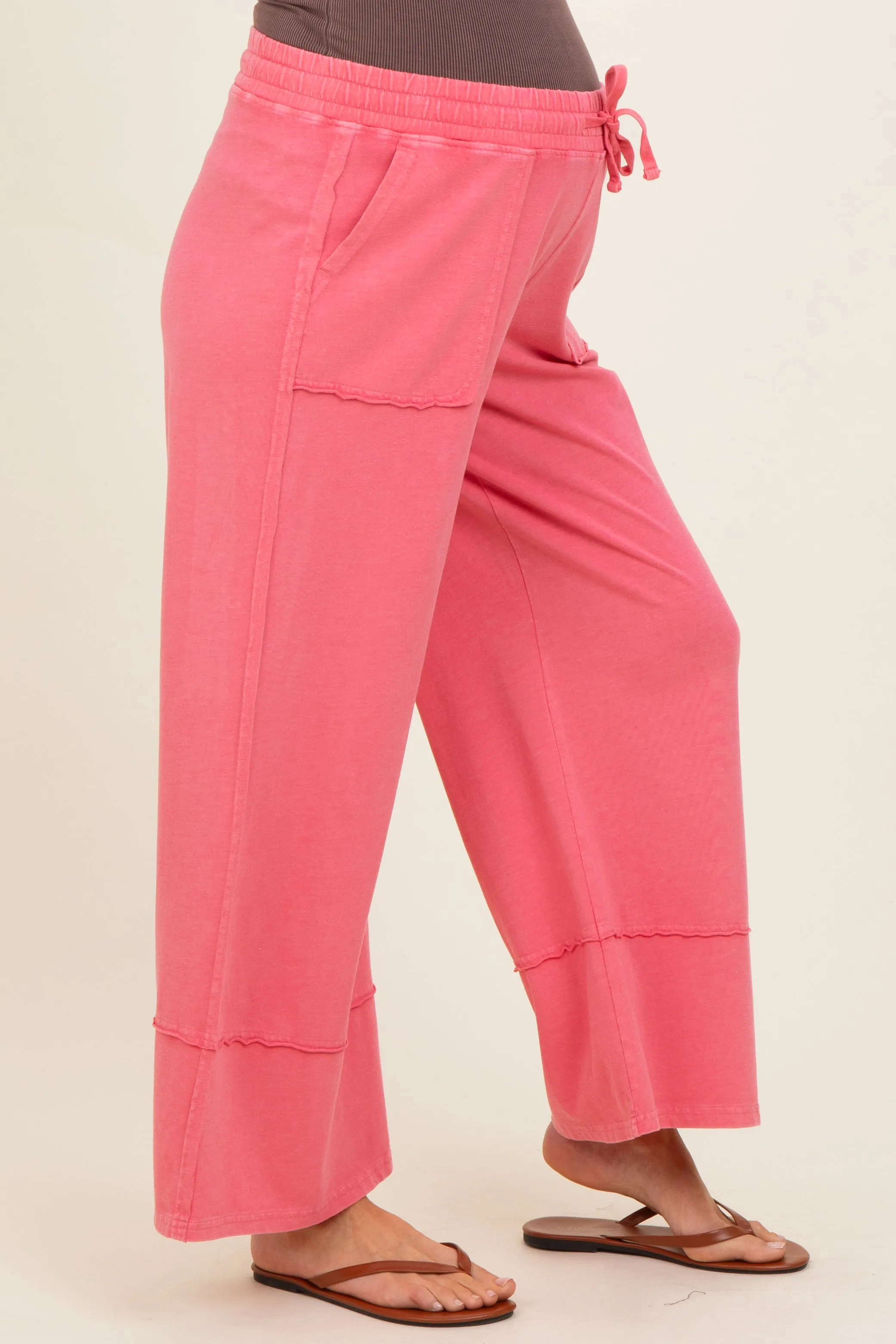 Hot Pink Mineral Wash Wide Leg Ankle Maternity Pants sold by Pinkblush product image thumbnail 3