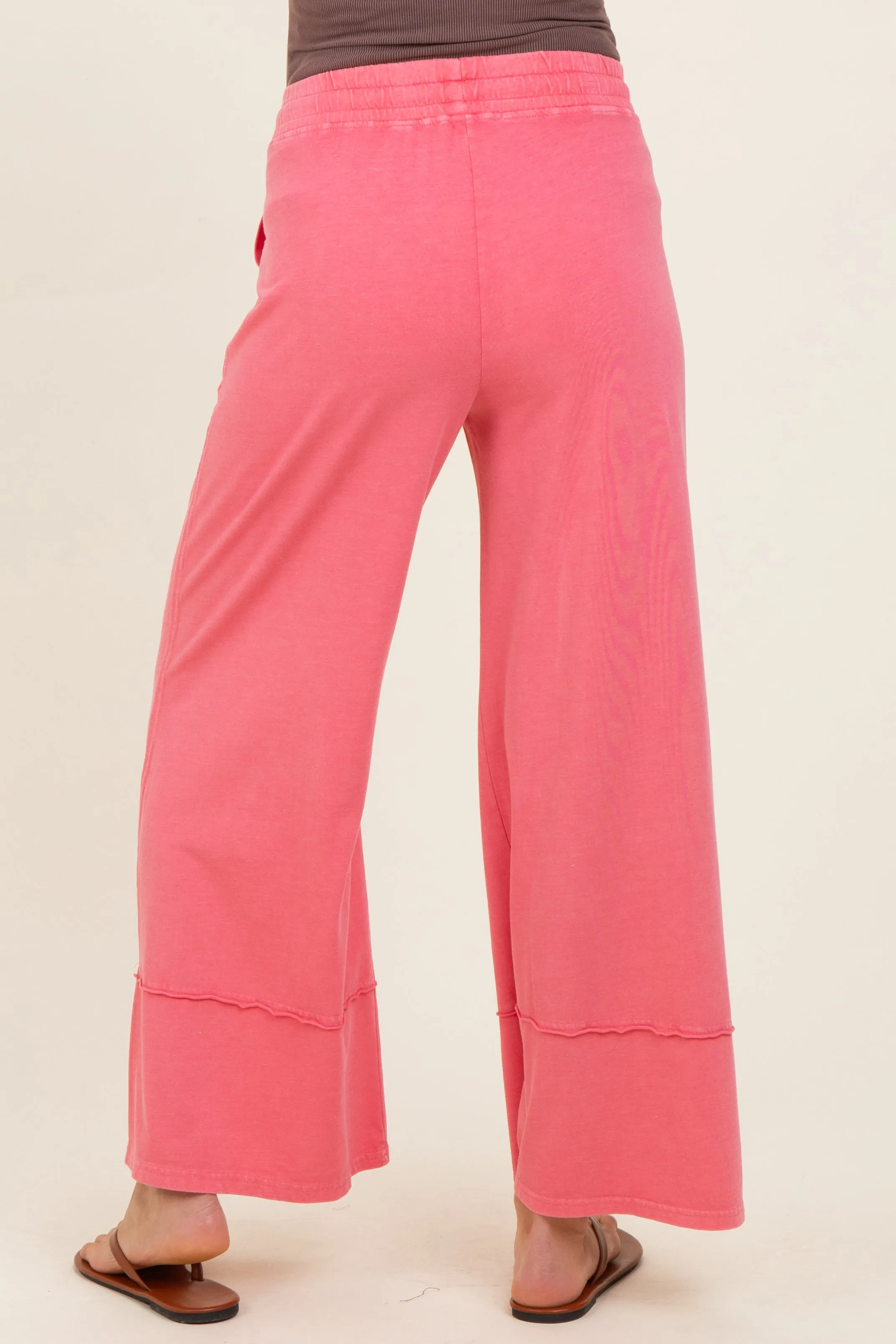 Hot Pink Mineral Wash Wide Leg Ankle Maternity Pants sold by Pinkblush product image thumbnail 4