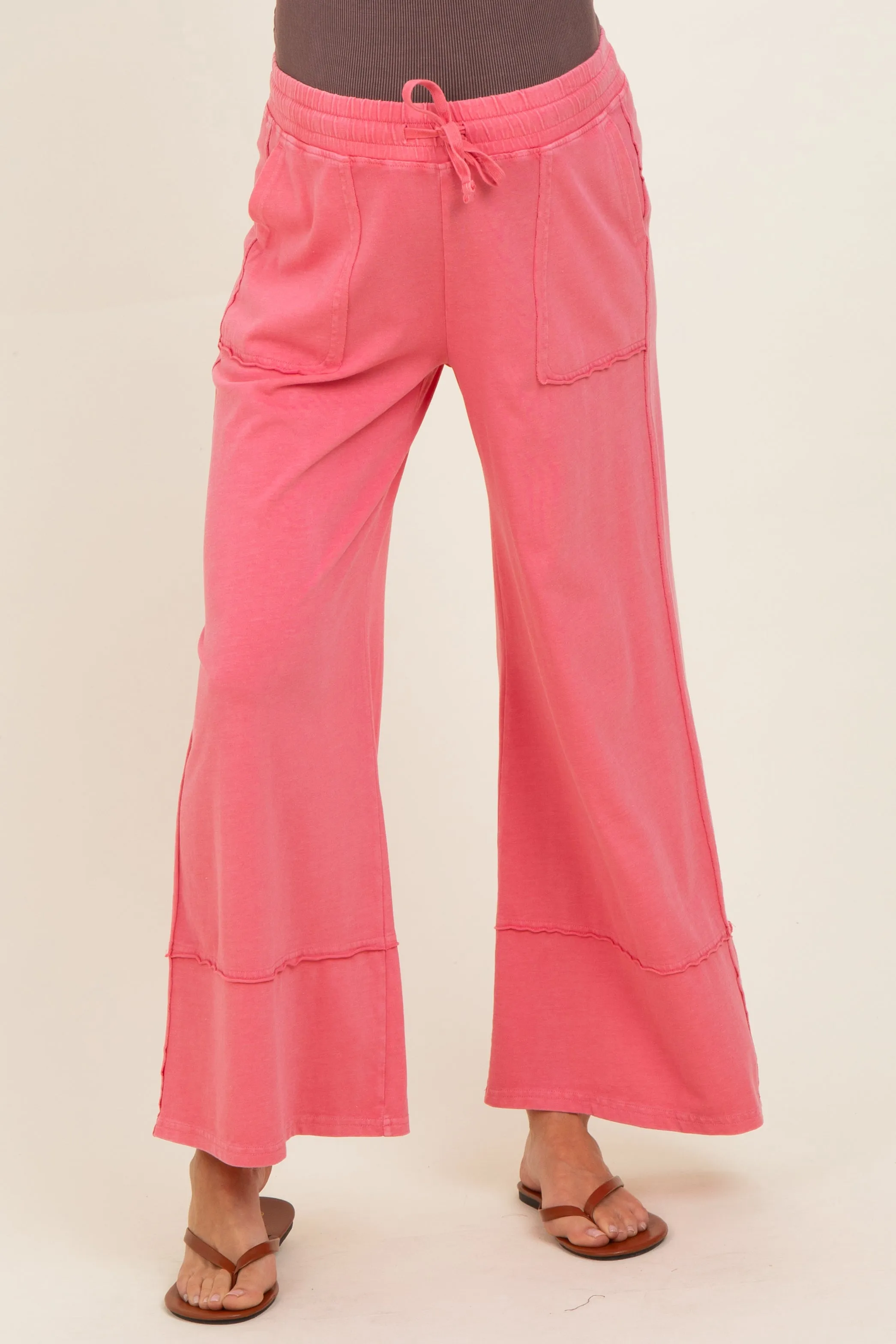 Hot Pink Mineral Wash Wide Leg Ankle Maternity Pants sold by Pinkblush product image thumbnail 2