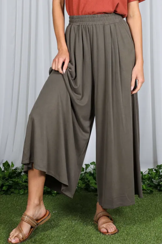 Olive Cropped Wide Leg Pants made by Pinkblush