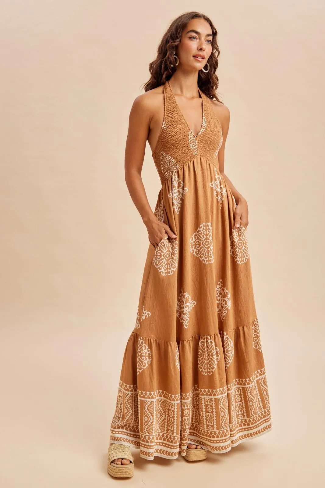 Sandalwood Printed Smocked Halter Maxi Dress sold by Pinkblush product image thumbnail 2