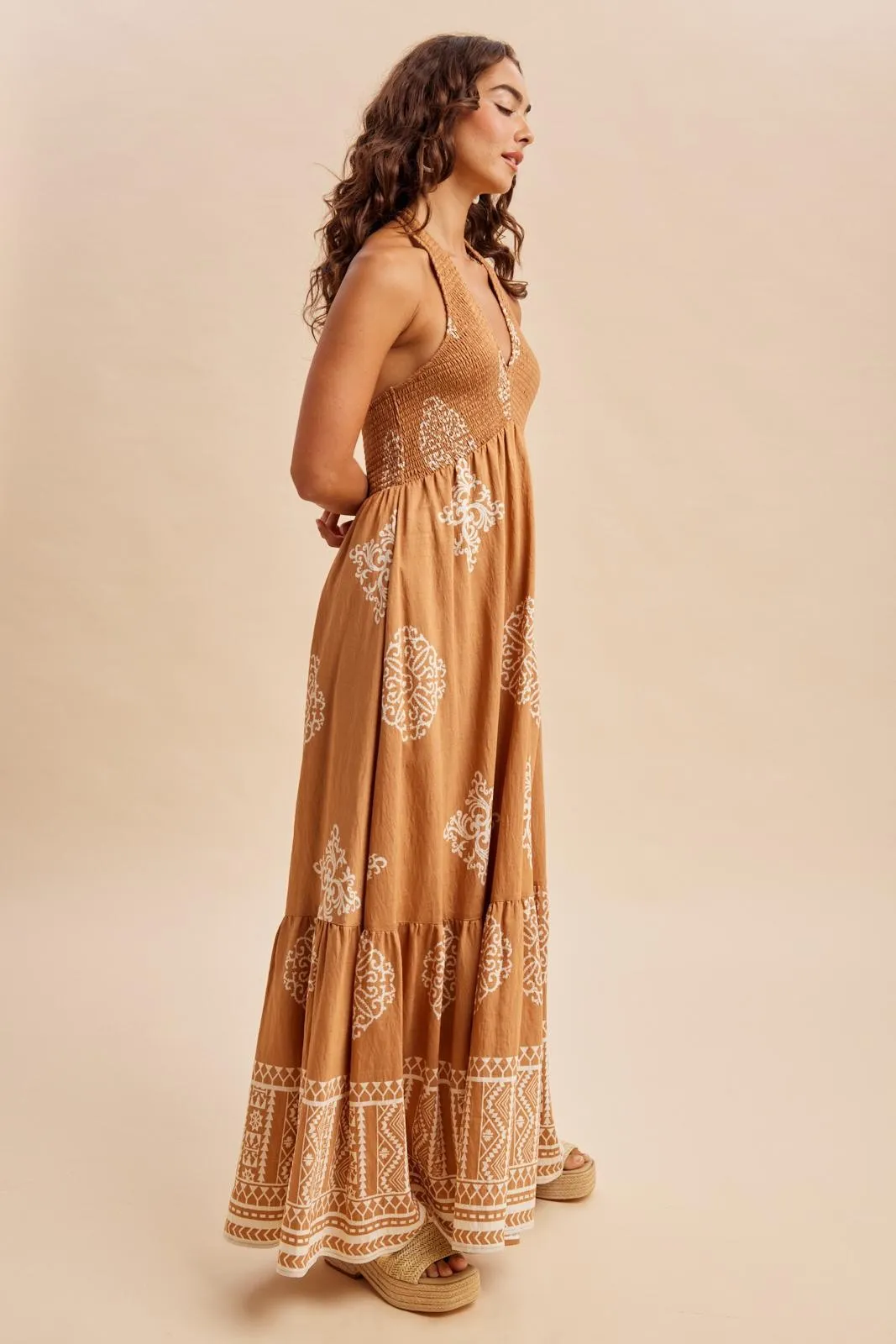 Sandalwood Printed Smocked Halter Maxi Dress sold by Pinkblush product image thumbnail 3