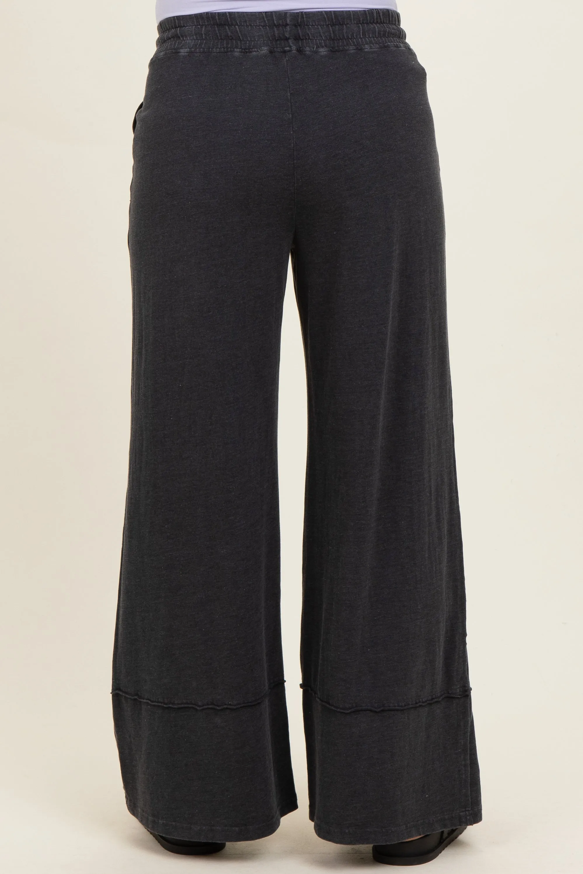 Black Mineral Wash Wide Leg Ankle Maternity Pants sold by Pinkblush product image thumbnail 4