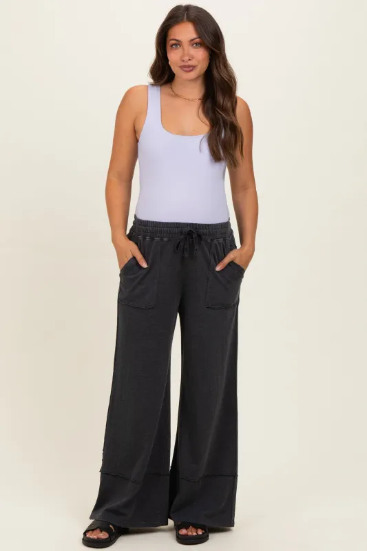 Black Mineral Wash Wide Leg Ankle Maternity Pants made by Rae Mode