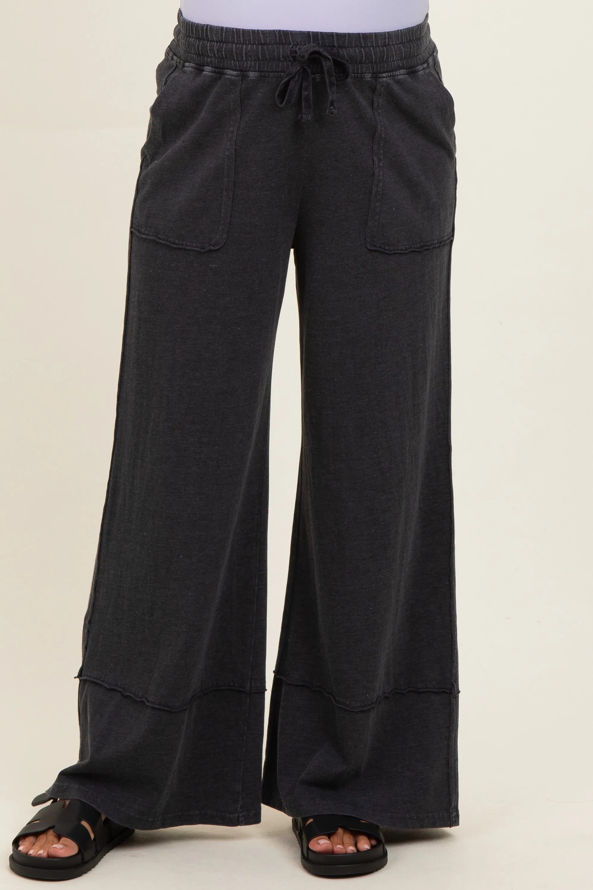 Black Mineral Wash Wide Leg Ankle Maternity Pants sold by Pinkblush product image thumbnail 2