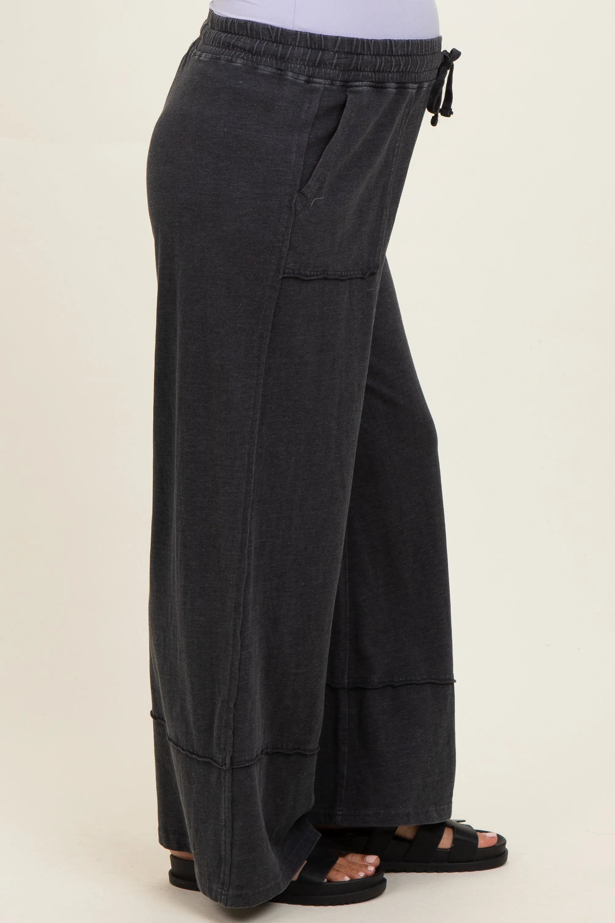 Black Mineral Wash Wide Leg Ankle Maternity Pants sold by Pinkblush product image thumbnail 3