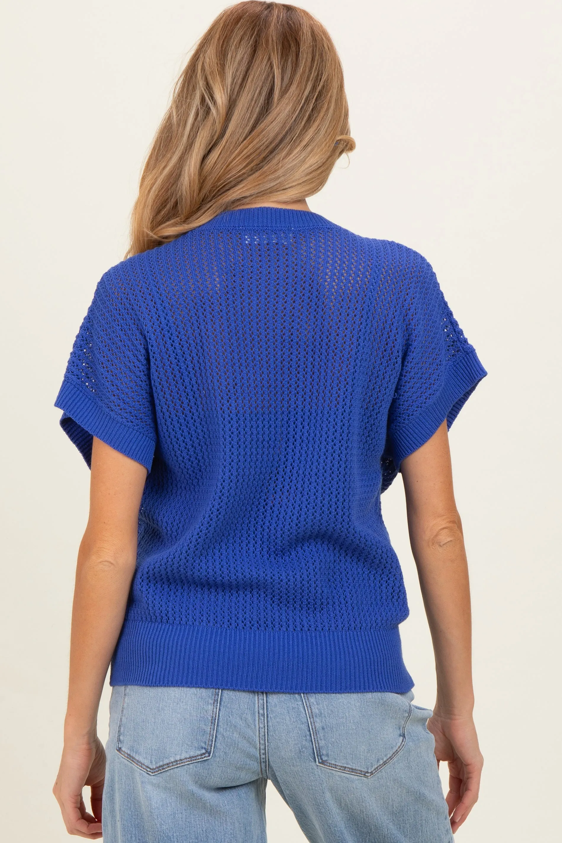 Blue Open-Knit Dolman Sleeve Maternity Top sold by Pinkblush product image thumbnail 4
