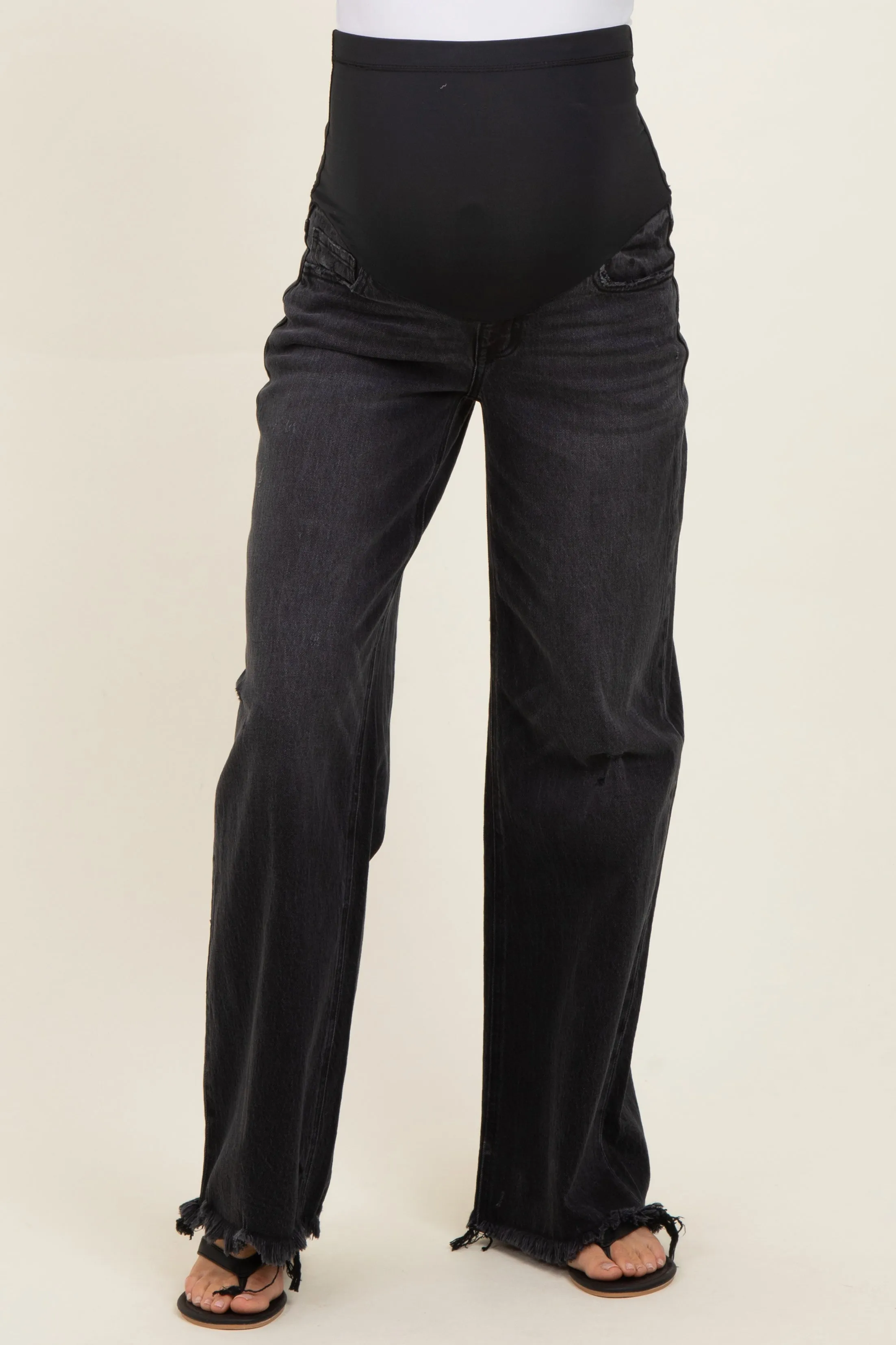 Black Frayed Hem Wide Leg Maternity Jeans sold by Pinkblush product image thumbnail 3