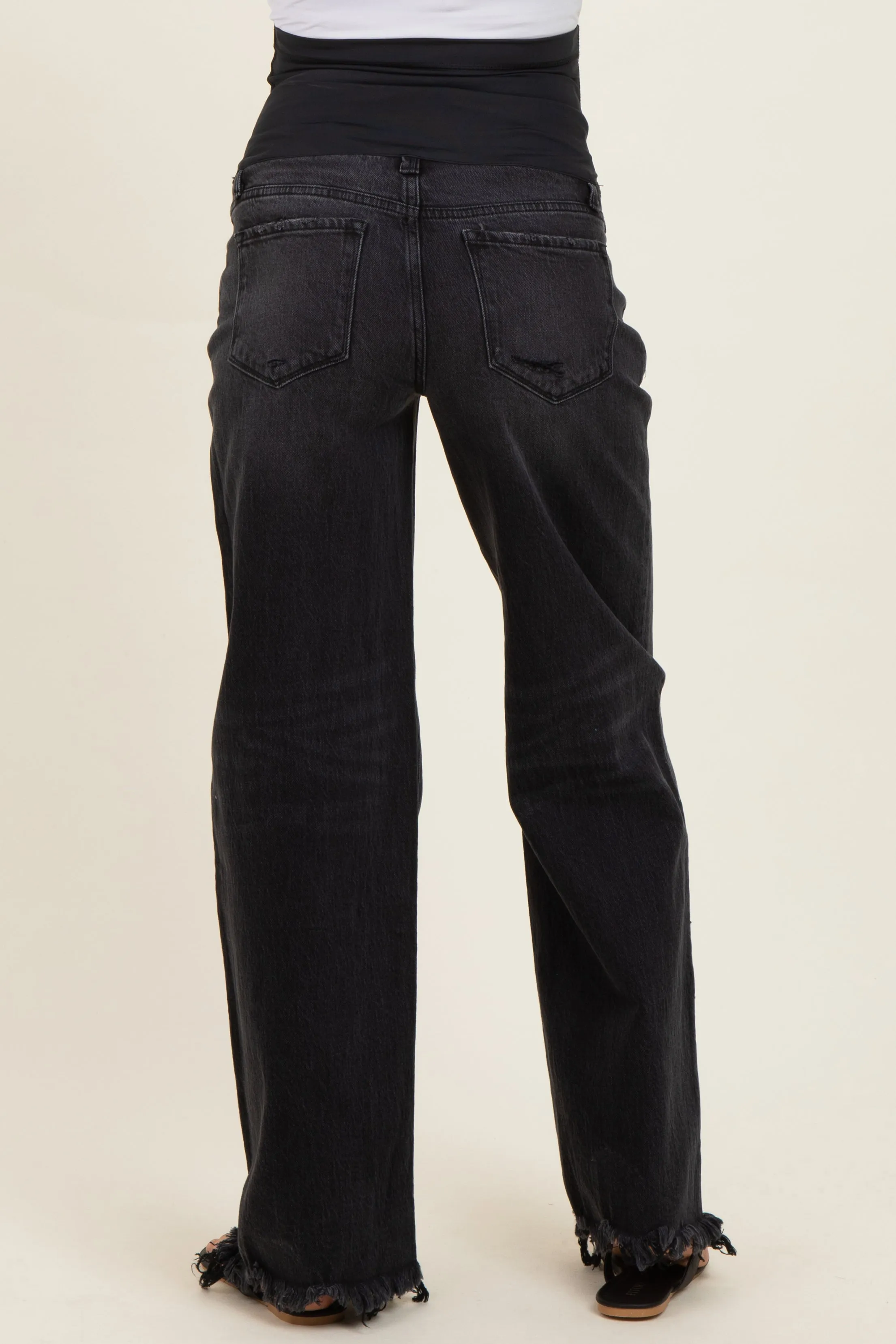 Black Frayed Hem Wide Leg Maternity Jeans sold by Pinkblush product image thumbnail 4