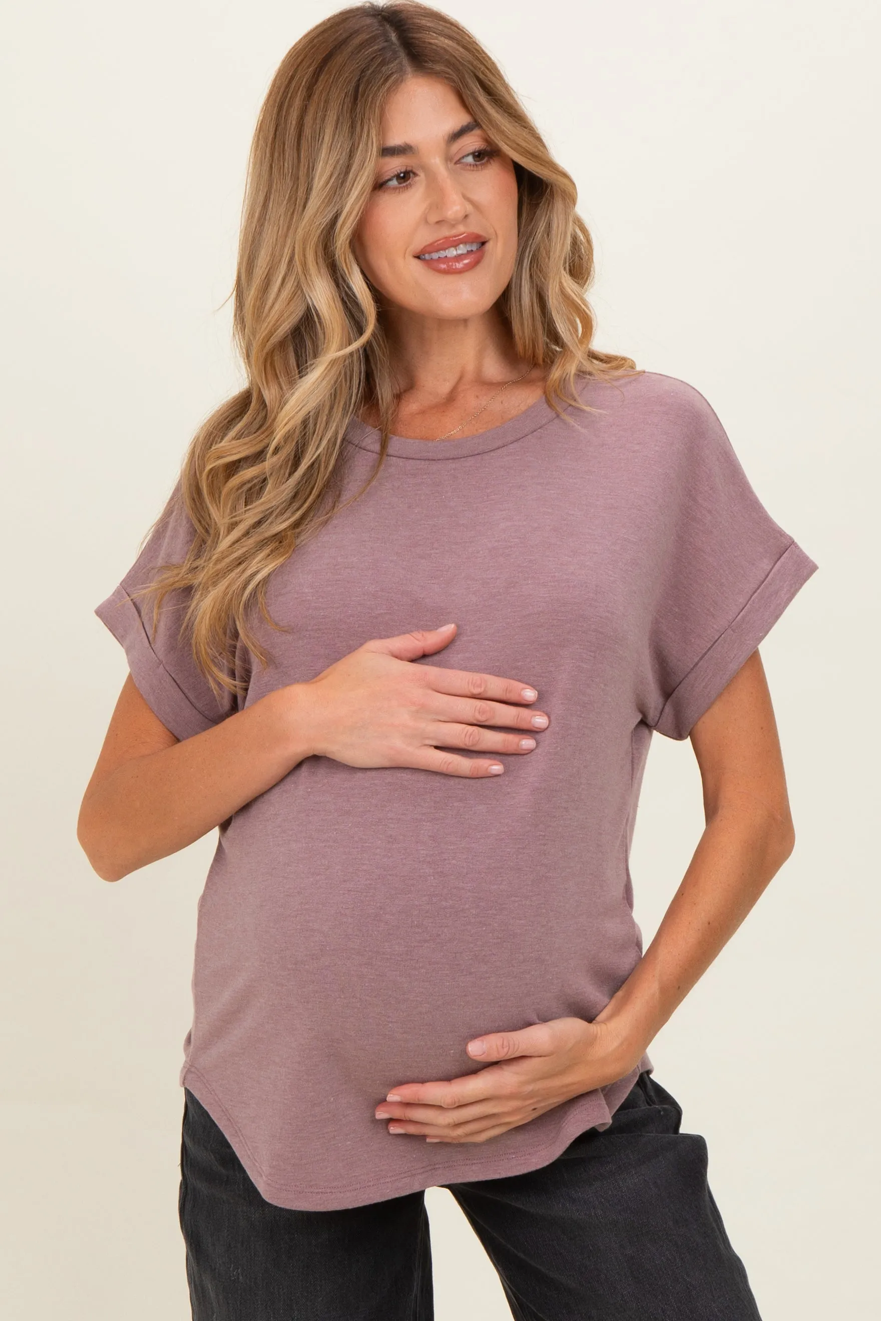 Mauve Cuff Sleeve Maternity Top sold by Pinkblush
