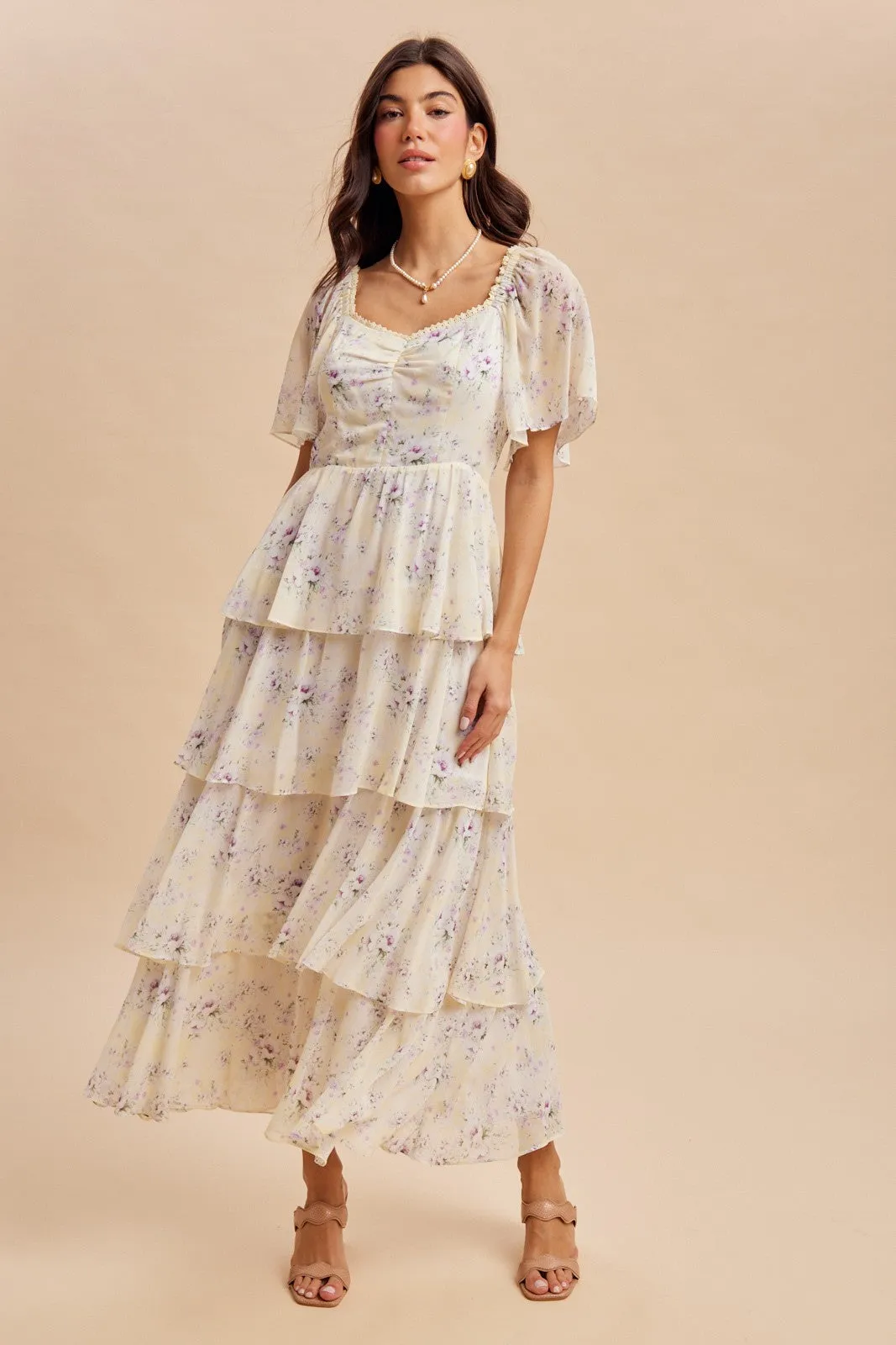 Lemon Floral Flounce Tiered Maxi Dress sold by Pinkblush