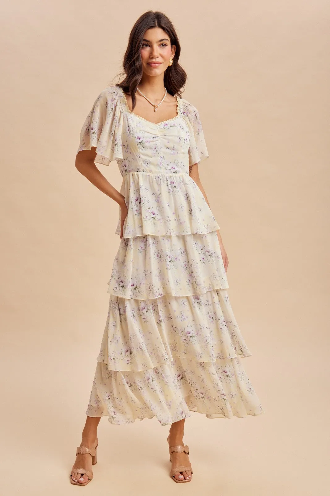 Lemon Floral Flounce Tiered Maxi Dress sold by Pinkblush product image thumbnail 2
