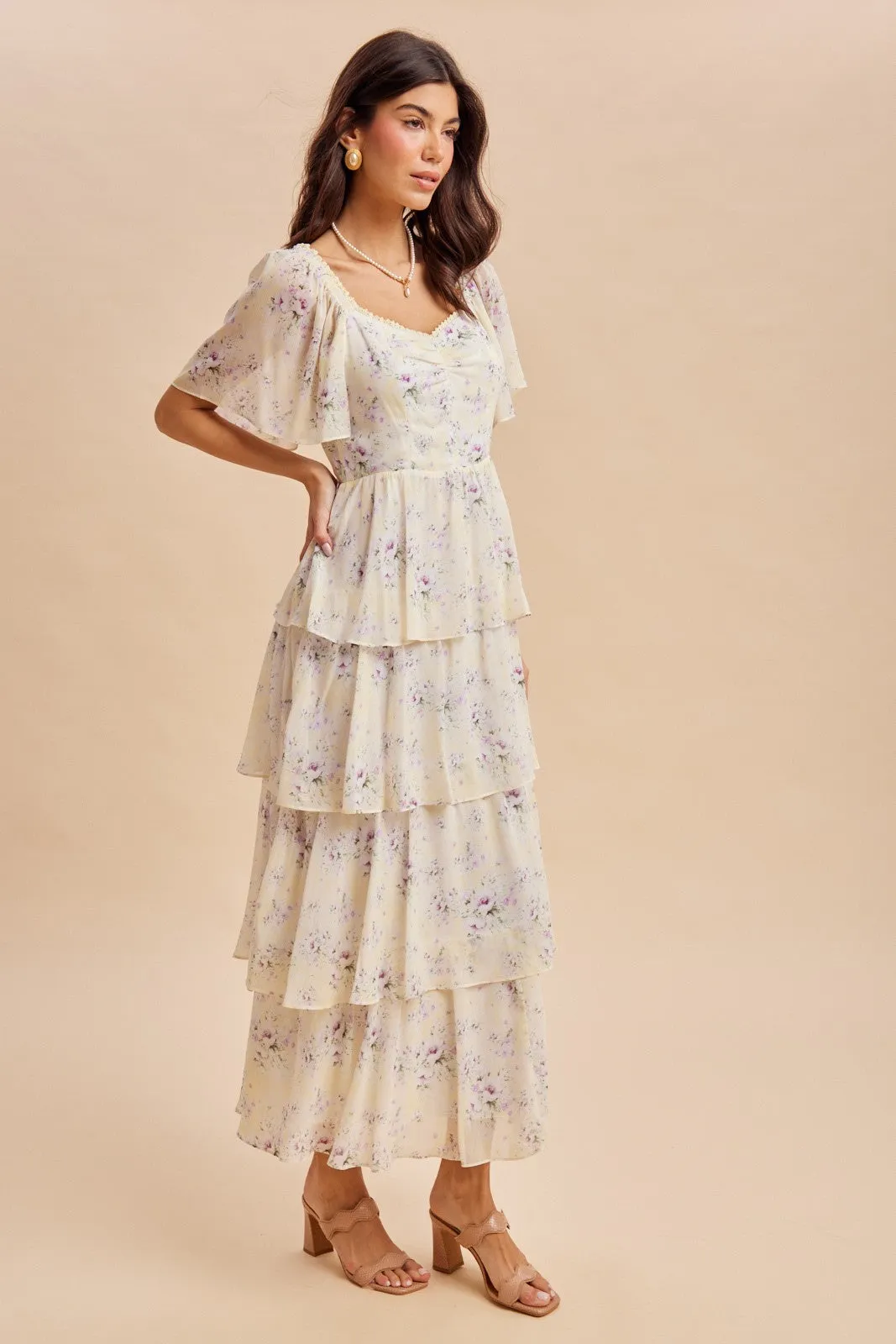 Lemon Floral Flounce Tiered Maxi Dress sold by Pinkblush product image thumbnail 3