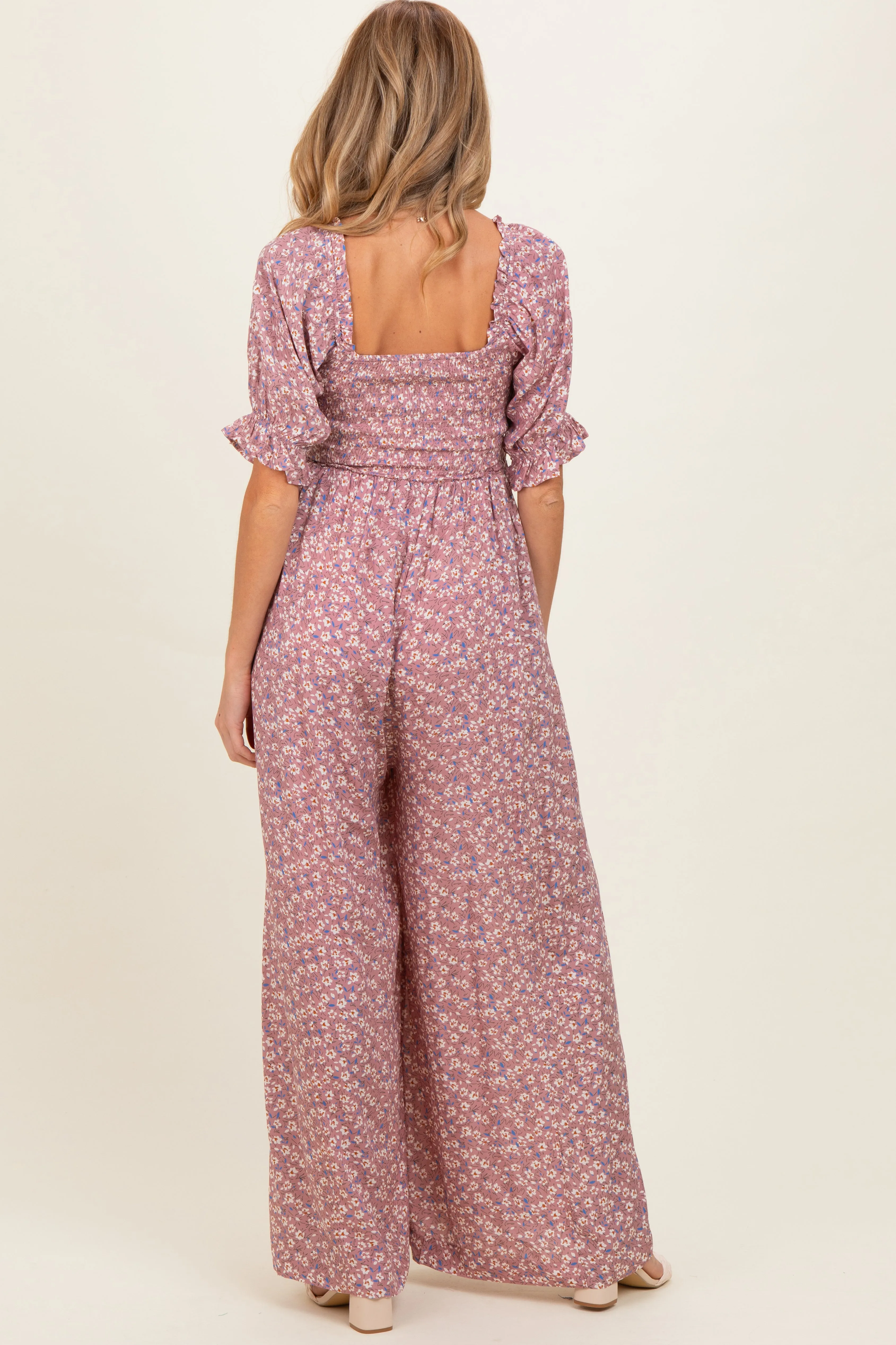 Dusty Pink Floral Wide Leg Maternity Jumpsuit sold by Pinkblush product image thumbnail 3
