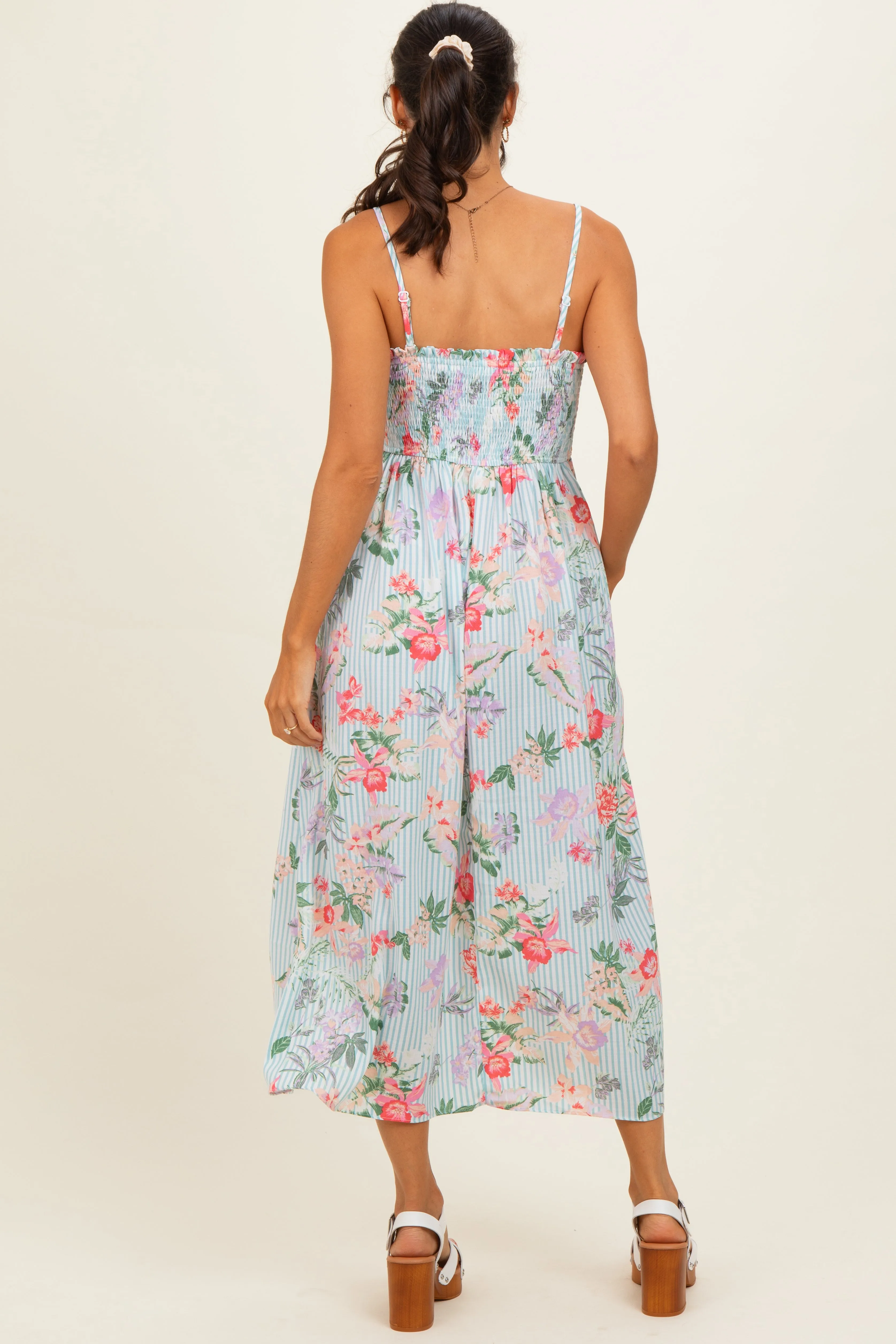 Aqua Multi Floral Print Smocked Chest Maxi Dress sold by Pinkblush product image thumbnail 3