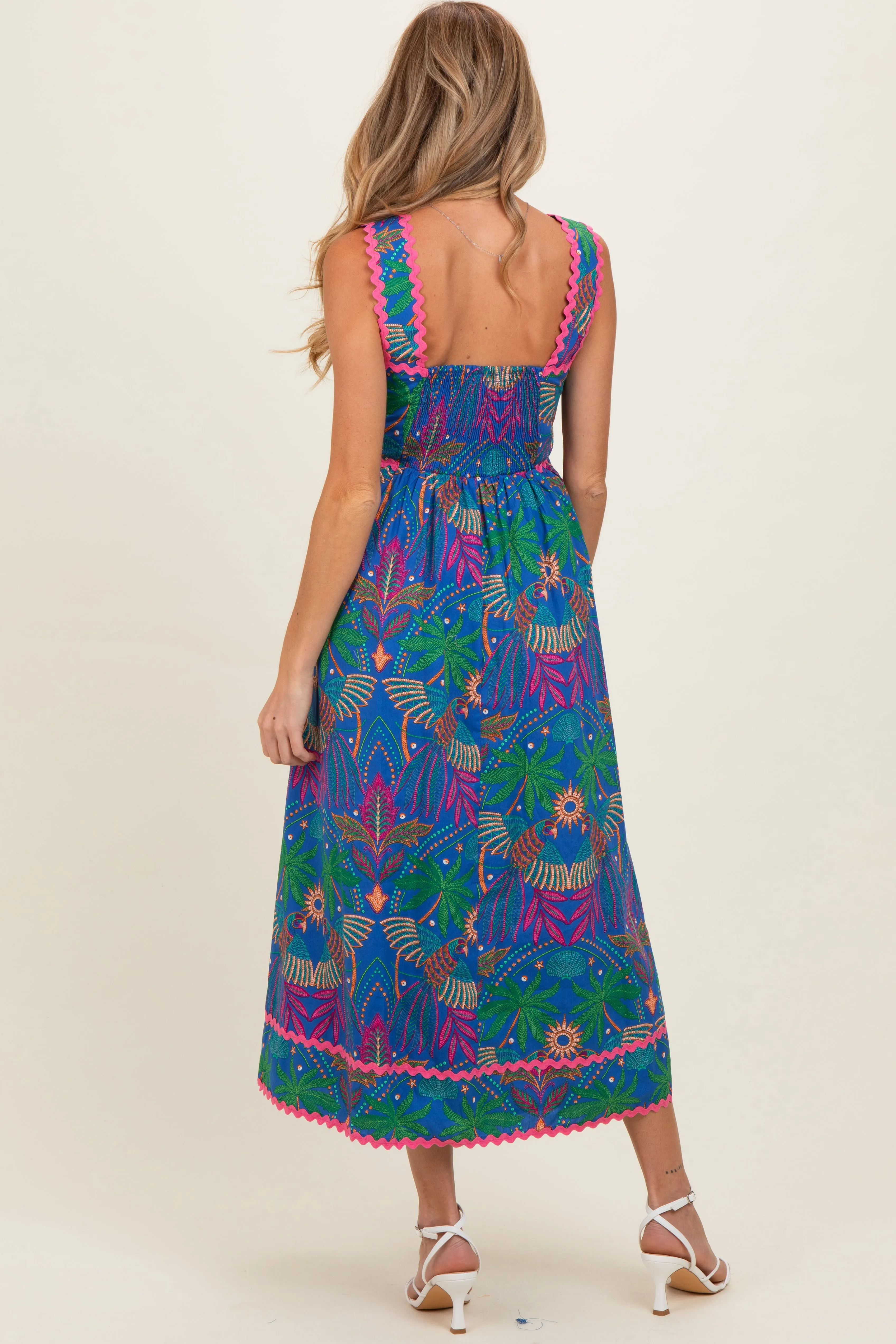 Navy Tropical Embroidery Maternity Midi Dress sold by Pinkblush product image thumbnail 3